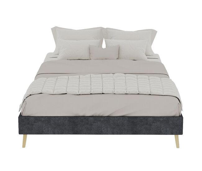 Cama moderna minimalista 140x200 - base baixa, estilo moderno - cinza