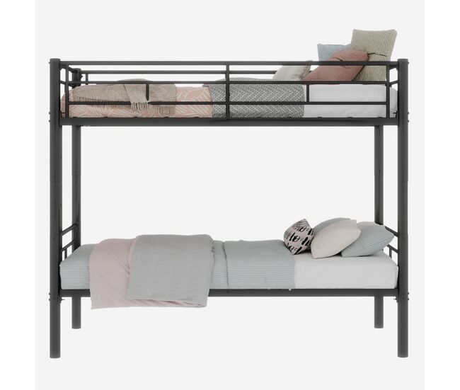 Beliche metálico twin sobre twin - estrutura metálica, convertível em 2 camas, com grade de proteção - preto