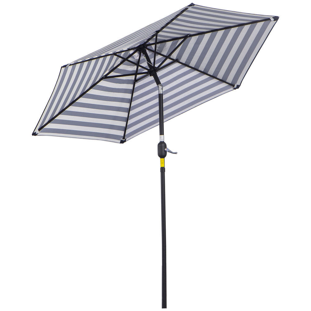 Outsunny chapéu de sol exterior ø230 cm chapéu de sol de jardim com ângulo ajustável e manivela impermeável chapéu de sol para pátio terraço azul e branco