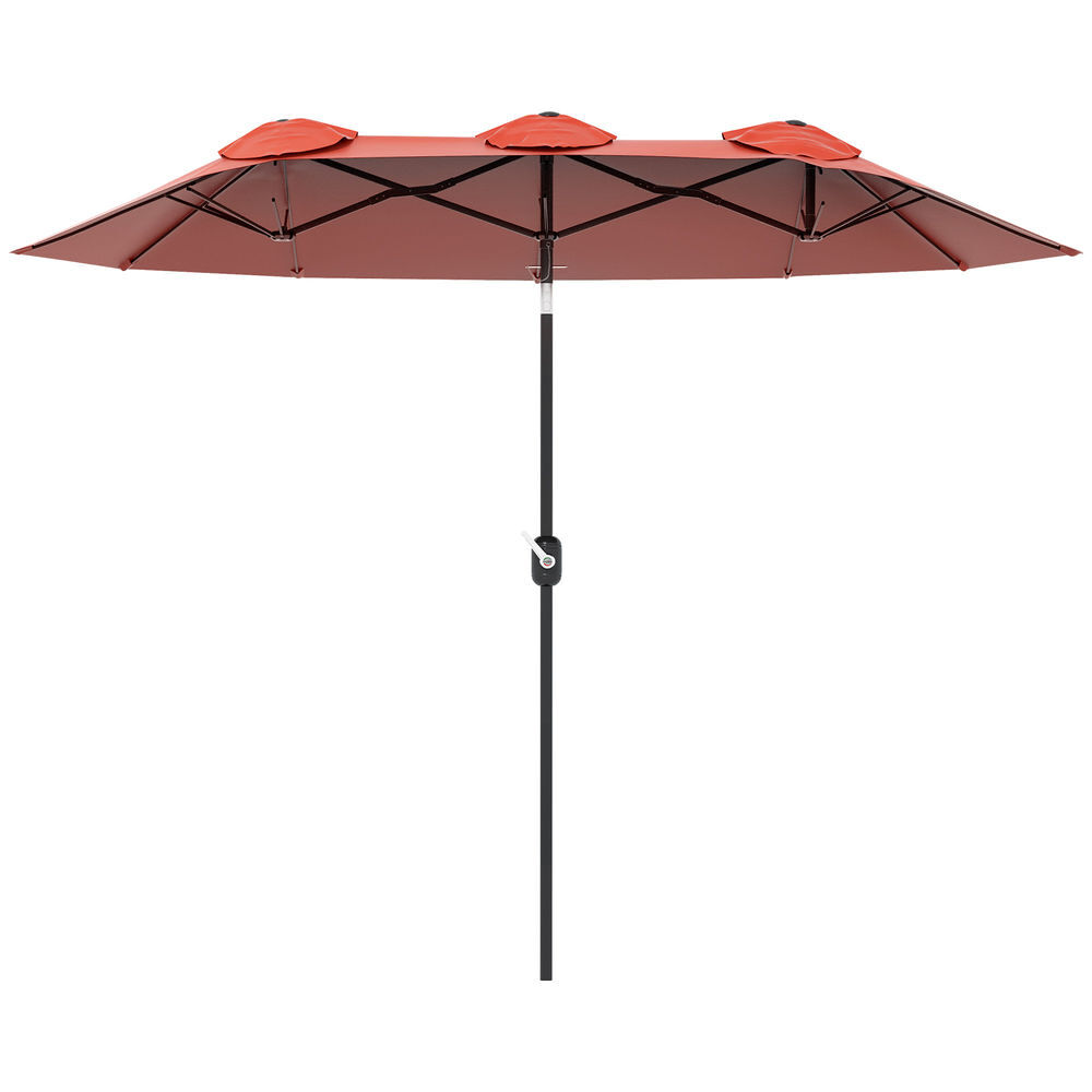 Outsunny chapéu de sol duplo 295x152x222 cm chapéu de sol de jardim com inclinação de 45° manivela estrutura de aço para pátio varanda piscina