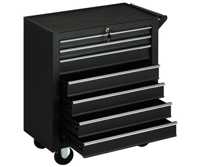 Durhand carrinho de ferramentas com 7 gavetas rodas trava armário de armazenamento para oficina de garagem e chapa de aço 69x33x75 cm preto