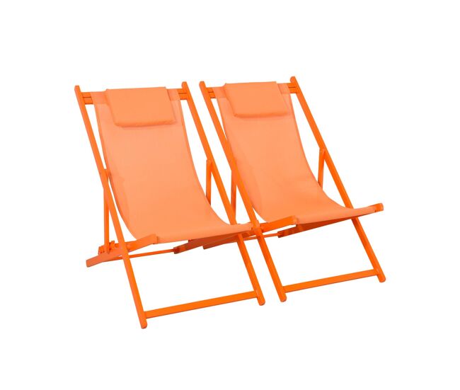 Espreguiçadeira de alumínio multi posições, set de 2, gaia, laranja, 99x88.5x58 cm