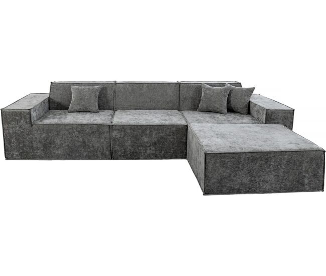 Canapé droit modulable avec ottoman en tissu texturé "Lusso" - 4 places - Gris