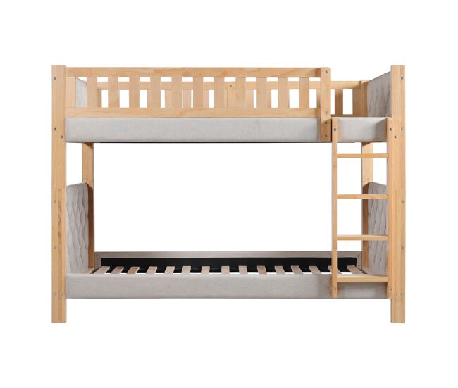 Cama alta infantil 90x200 - escada reta de 4 degraus, bordas acolchoadas, madeira resistente - cinza+natural