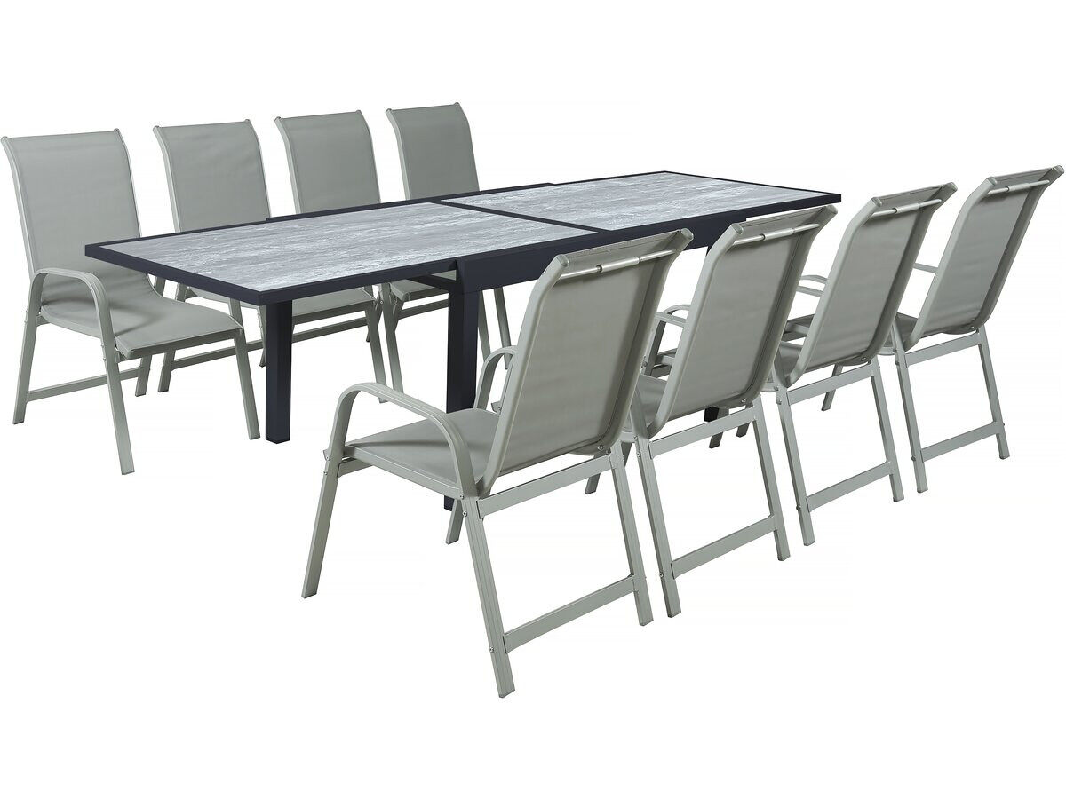 Mesa e cadeiras de jardim em alumínio extensível "lagos" - 140/280 x 90 x 76 cm - 8 lugares sentados - gris claro