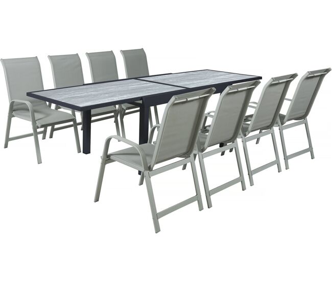 Mesa e cadeiras de jardim em alumínio extensível "lagos" - 140/280 x 90 x 76 cm - 8 lugares sentados - gris claro