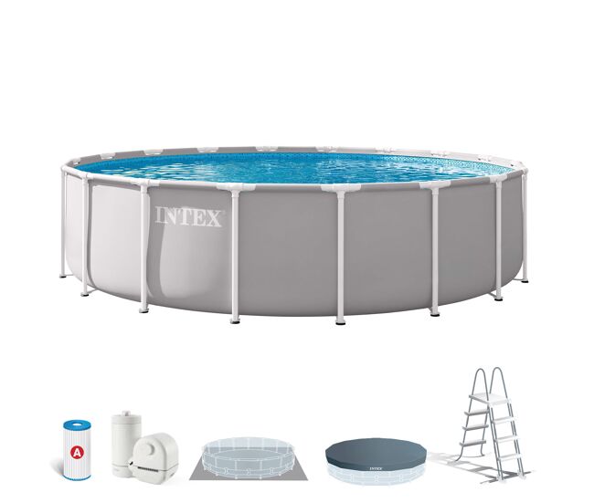 Intex piscina prism frame redonda amovível de 5 metros com sistema de filtragem e escada
