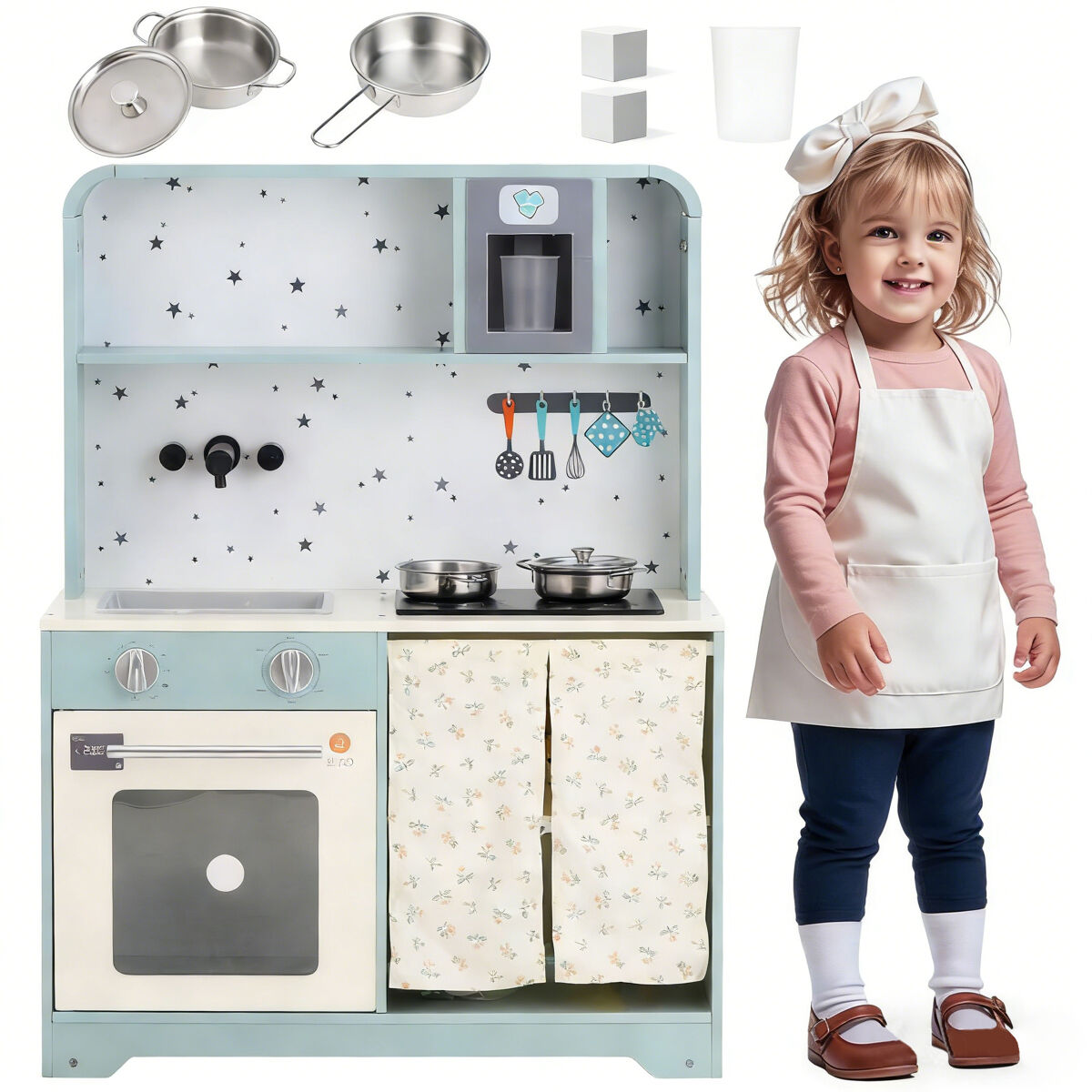 Cozinha de brinquedo para crianças maiores de 3 anos de mdf,azul