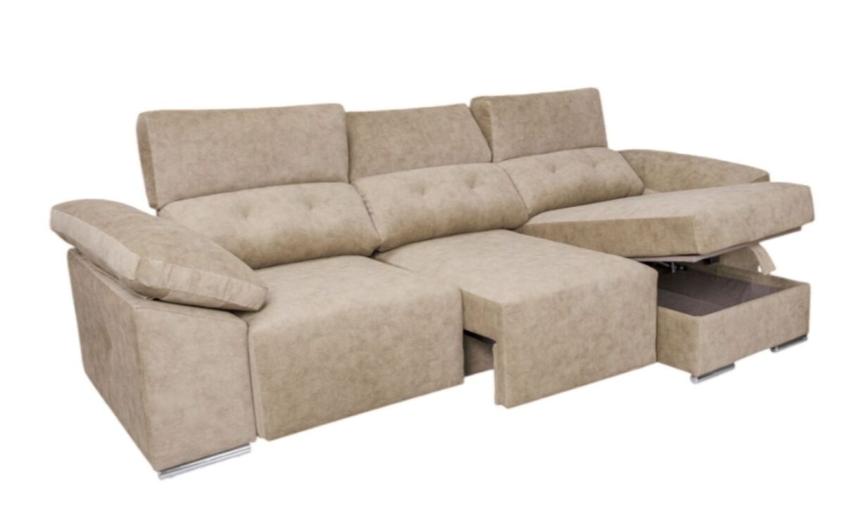 Chaise longue Montecarlo com pufes bege, lado direito