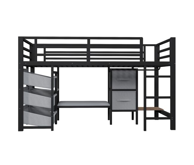 Cama alta 90x200 cm - com almofada, arrumação, led multicolorido, ganchos - preto