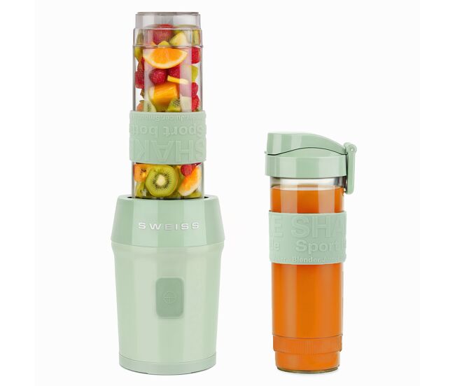 Sweiss mini liquidificadora portátil moov7, smoothie maker, 2 garrafas de 570 ml com tampas de viagem, 4 lâminas em aço inoxidável, 300w, verde