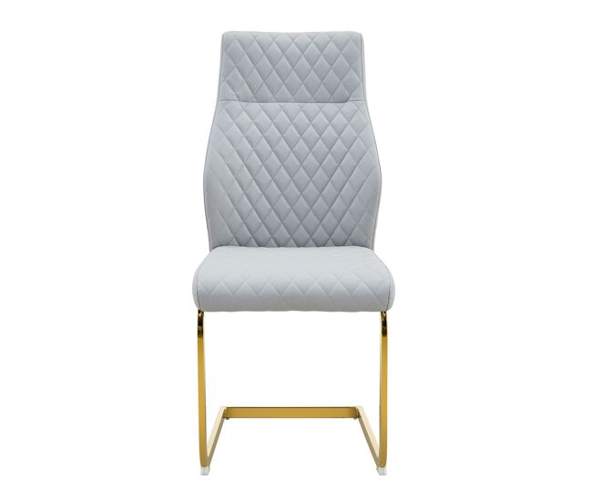 Cadeira de sala de jantar 2 unidades - encosto alto, assento acolchoado, metal dourado - cinza claro/dourado