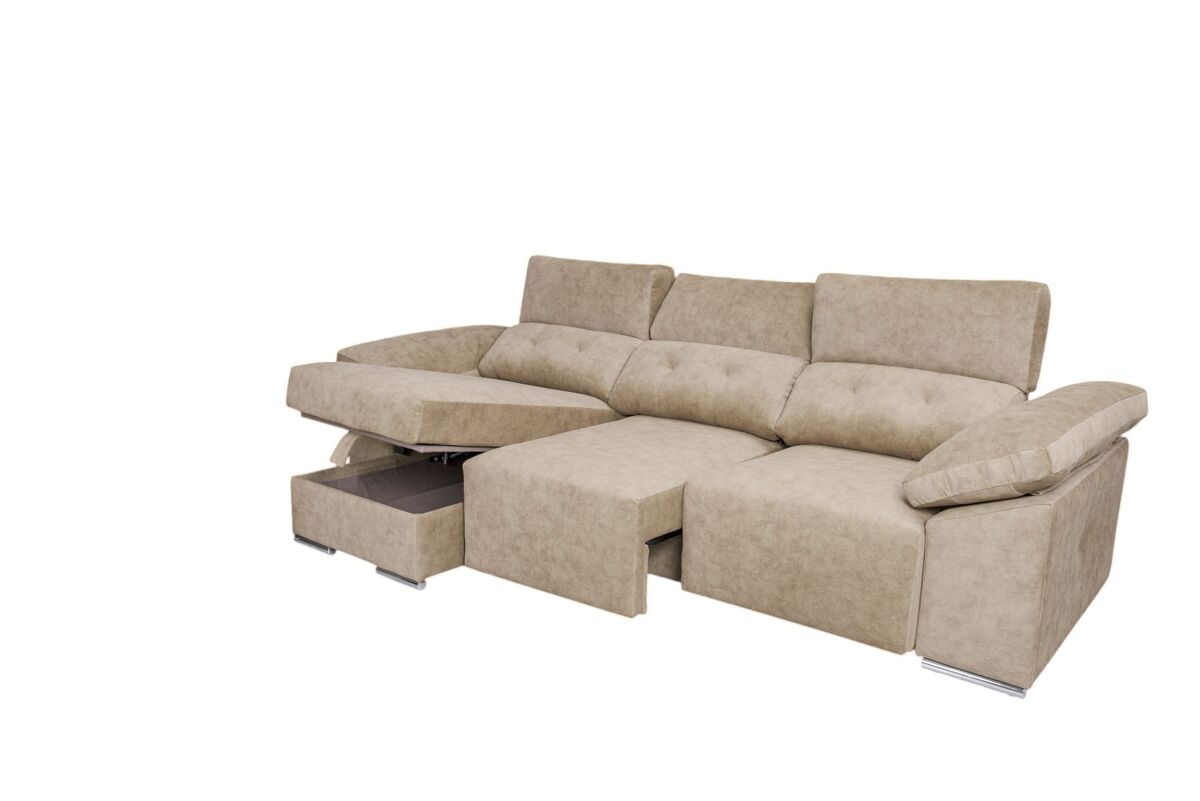 Chaise longue montecarlo com pufes bege, lado esquerdo