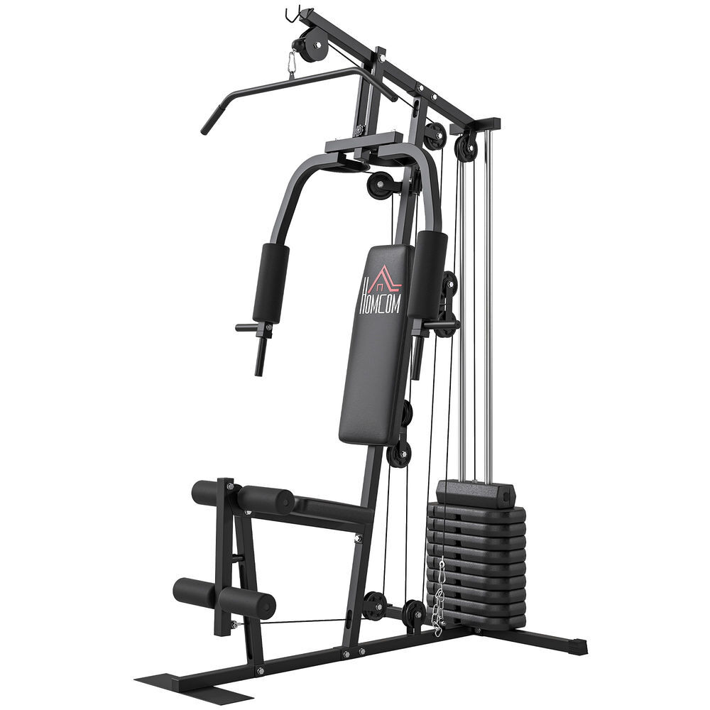Homcom multiestação de musculação, máquina de musculação com press de peito, pesos de 45 kg, curl de pernas e polia borboleta, carga 100 kg, para