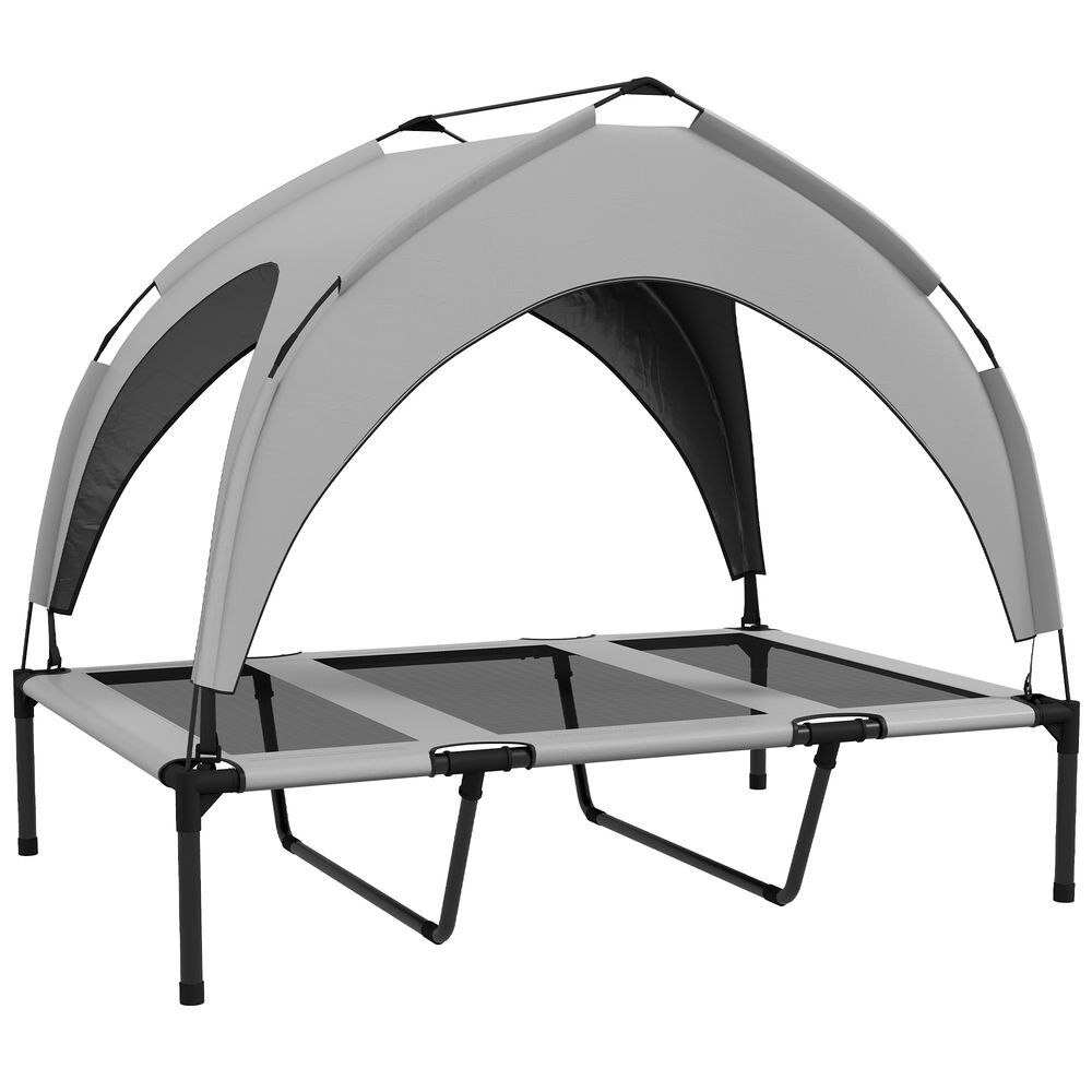 Pawhut cama elevada para cães com toldo cama para cães grandes refrescante e respirável 106x76x94 cm com estrutura de acier e bolsa de transporte para interior e exterior gris claro
