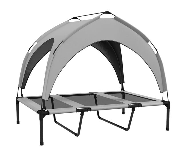 Pawhut cama elevada para cães com toldo cama para cães grandes refrescante e respirável 106x76x94 cm com estrutura de acier e bolsa de transporte para interior e exterior gris claro