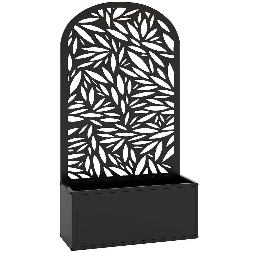Outsunny floreira exterior grande de metal floreira com painel decorativo curvo de folhas floreira de parede ou independente para plantas trepadeiras