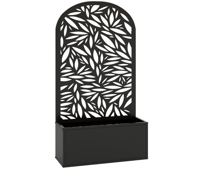 Outsunny floreira exterior grande de metal floreira com painel decorativo curvo de folhas floreira de parede ou independente para plantas trepadeiras