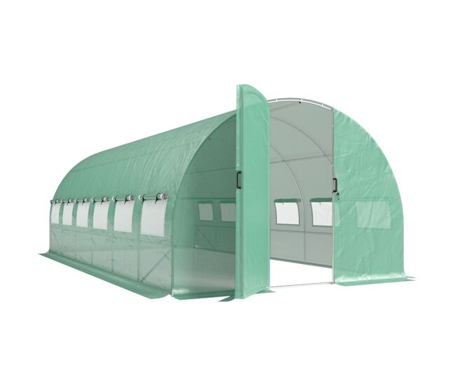 Outsunny estufa de exterior 6x3x2 m estufa túnel com porta com dobradiças janelas com rede cobertura pe 140g/m² e estrutura de aço galvanizado anti-uv