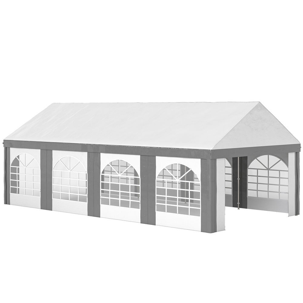 Outsunny tenda para festa 4x8 m tenda de jardim com paredes laterais removíveis portas e janelas, impermeável anti-uv tenda para casamentos eventos e