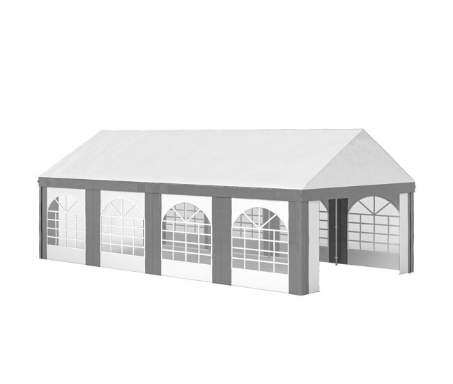 Outsunny tenda para festa 4x8 m tenda de jardim com paredes laterais removíveis portas e janelas, impermeável anti-uv tenda para casamentos eventos e