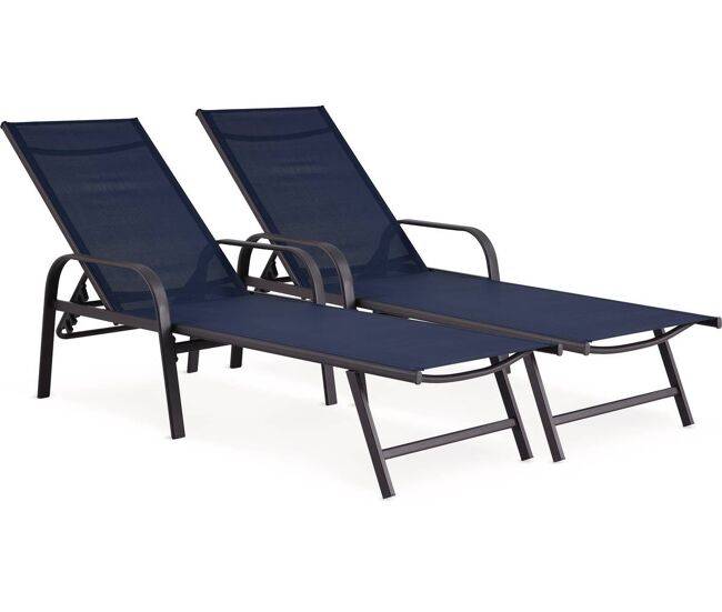 Conjunto de 2 espreguiçadeiras metálicas "farniente" - bleu meia-noite