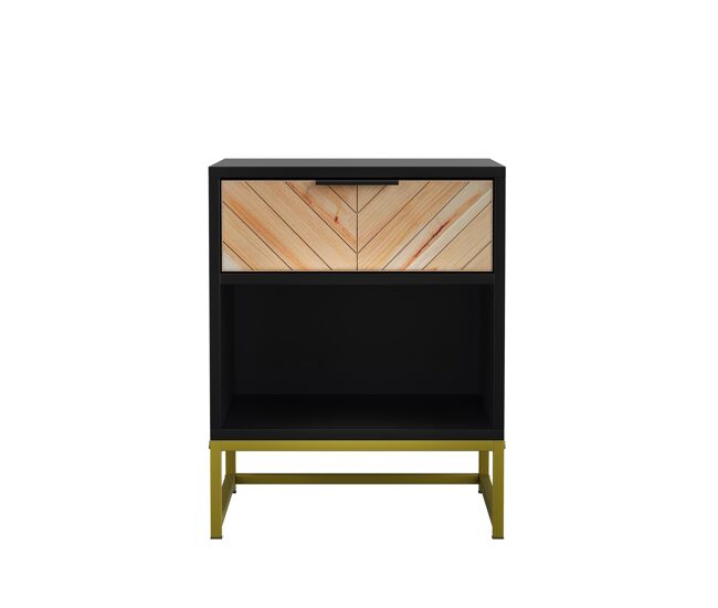 Mesa de cabeceira 43x40x55 cm - 1 gaveta e prateleira aberta - preto e natural