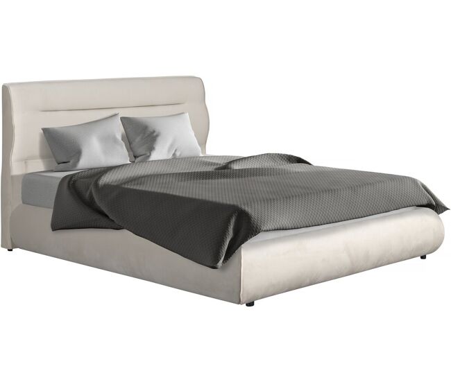 Cama de casal com arrumação em veludo "chamonix" - 140 x 190 cm - bege