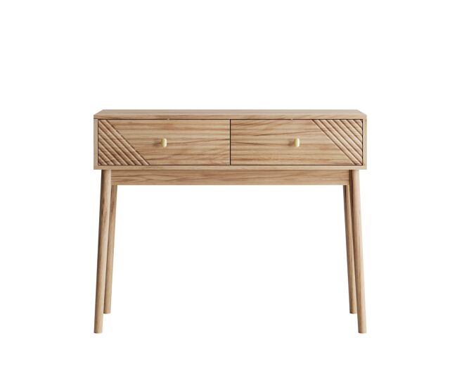 Secretária / consola - estilo mid-century, com gavetas e prateleiras abertas - carvalho
