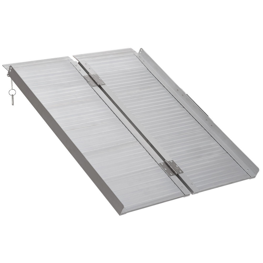 Homcom rampa dobrável para cadeiras de rodas 91 cm carga 270 kg antiderrapante com bordas de segurança e alça para escadas e portas acessibilidade para deficientes prata