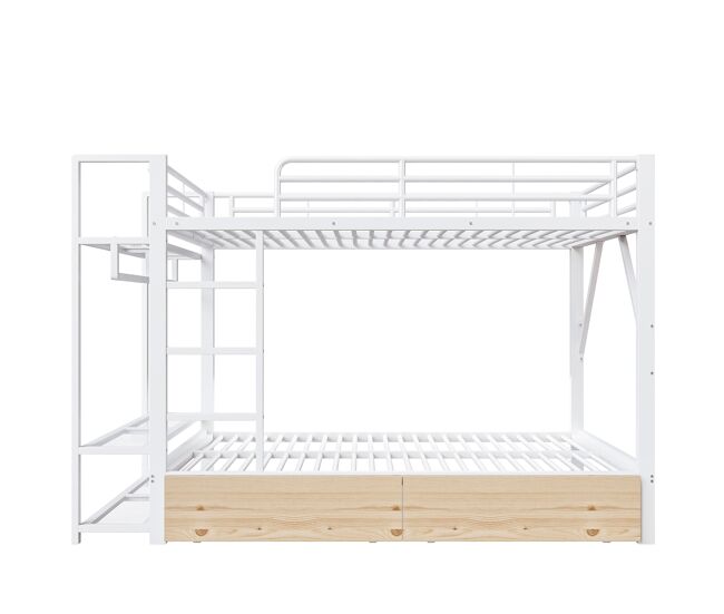 Beliche 140x200 cm - 2 gavetas, prateleiras, led, barra para roupa - branco