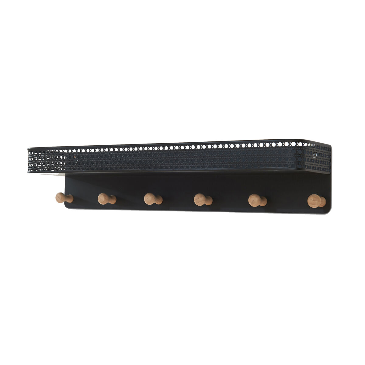 Bengaleiro de parede com prateleira 6 ganchos jäller em metal 60x14x12 cm preto [en.casa]