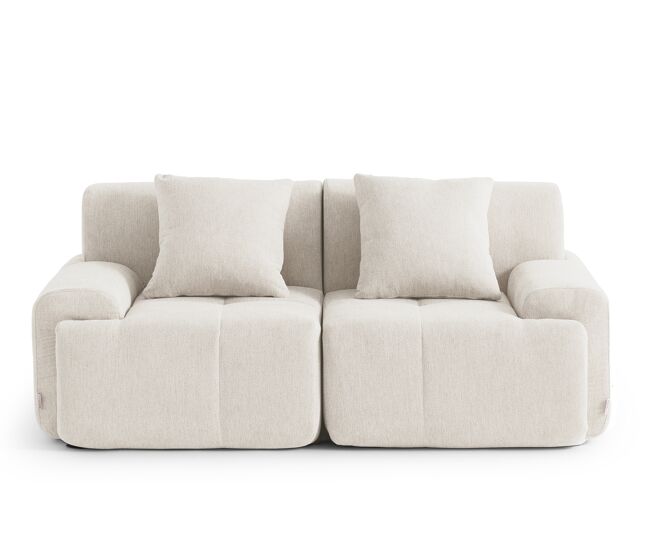 Sofá modular de 2 lugares, tecido chenille na cor branco marfim