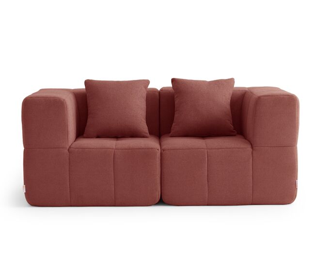 Sofá modular de 2 lugares, tecido bouclé na cor vermelho terracota