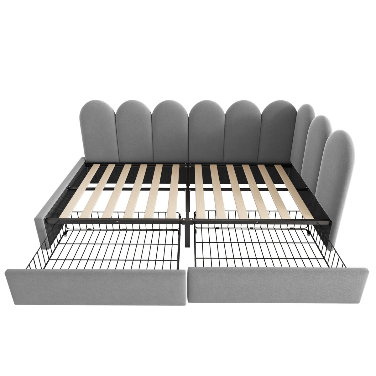 Cama individual estofada 90x190 - com gavetas e estrado, tipo sofá-cama - cinzento