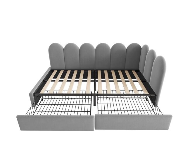 Cama individual estofada 90x190 - com gavetas e estrado, tipo sofá-cama - cinzento