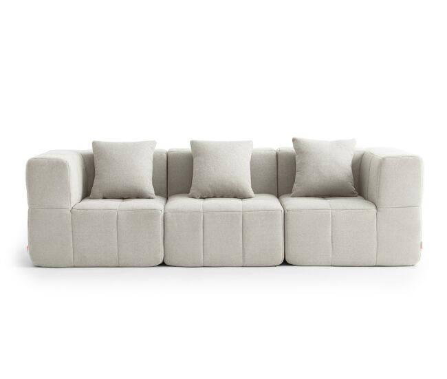 Sofá modular de 3 lugares, tecido bouclé na cor bege creme