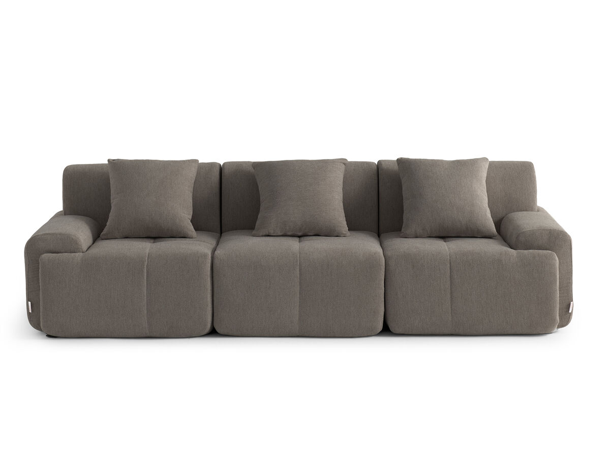 Sofá modular de 3 lugares, tecido chenille na cor castanho acinzentado
