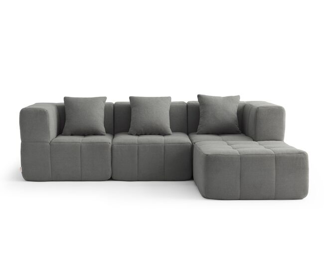 Sofá modular de 3 lugares com chaise longue, tecido bouclé na cor cinza nuvem