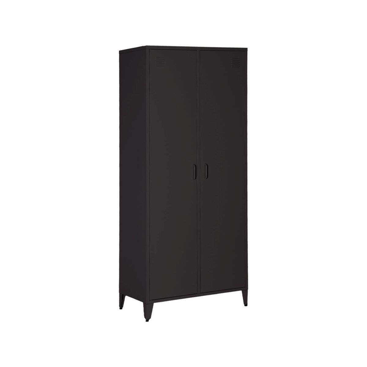 Guarda-roupa industrial em metal com 2 portas, 4 prateleiras, 1 cabideiro, soho, preto, 48x80x181 cm