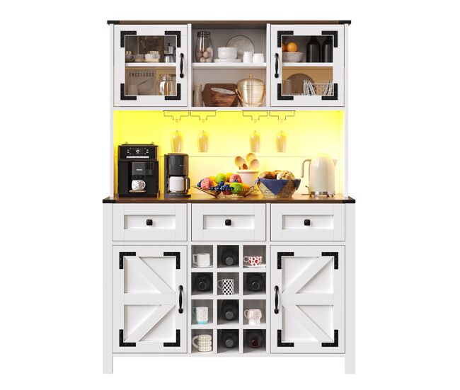 Armário alto de cozinha 120x40x170cm - 4 portas, 3 gavetas, usb, led - branco