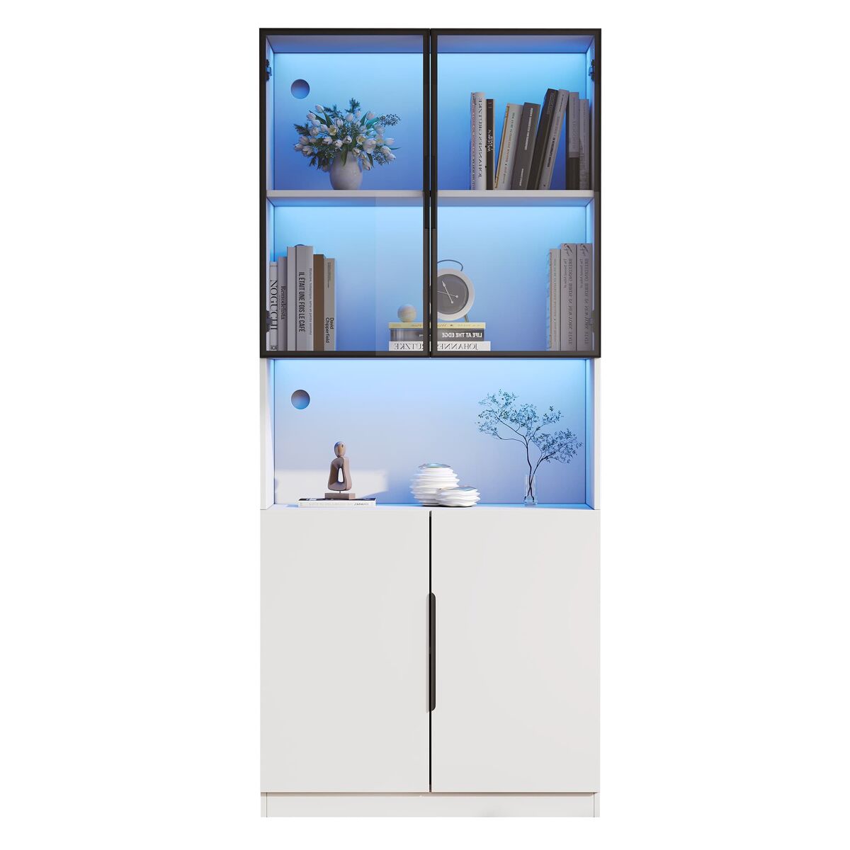 Vitrine 80x30x200 cm - moderna minimalista com led, prateleiras ajustáveis - branco