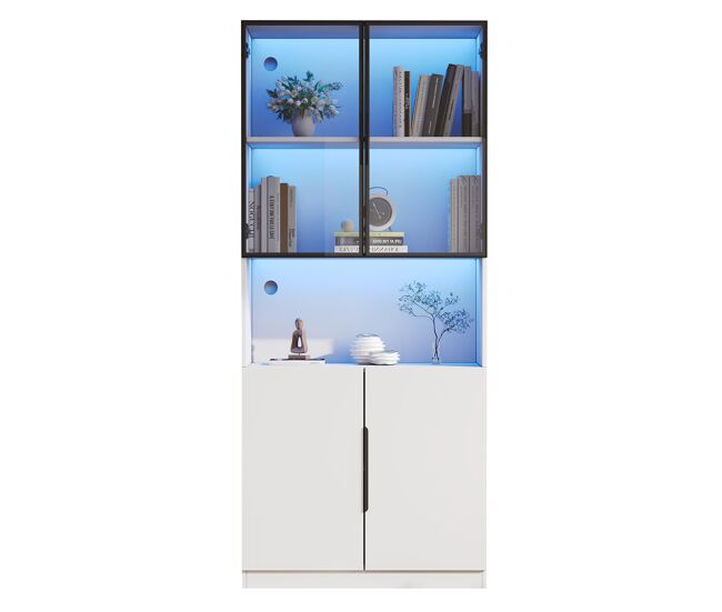 Vitrine 80x30x200 cm - moderna minimalista com led, prateleiras ajustáveis - branco