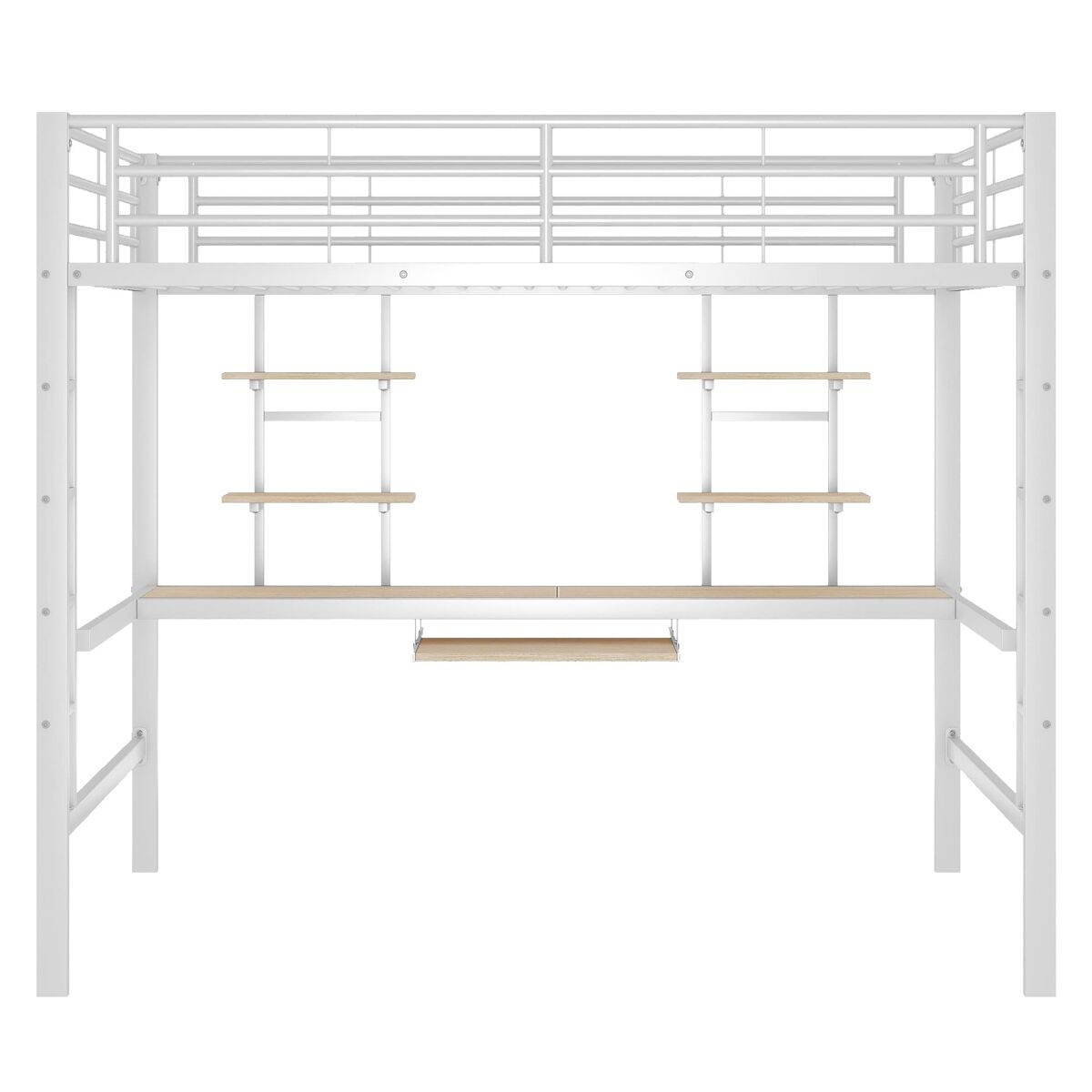 Cama alta 140x200 - com secretária e 2 estantes, metálica - branca