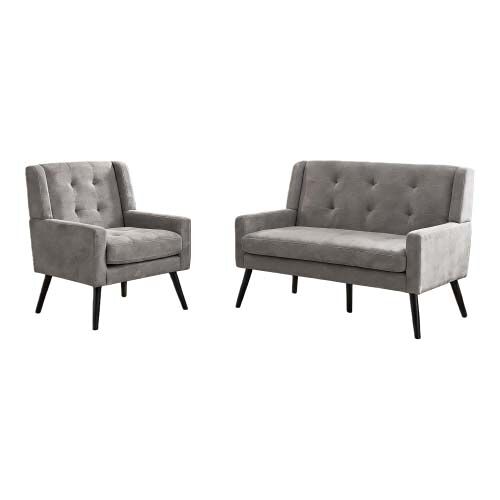 Conjunto de poltronas decorativas 1+2 lugares - espuma de alta densidade, pernas de madeira - cinza claro