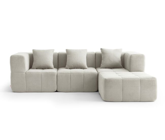 Sofá modular de 3 lugares com chaise longue, tecido bouclé na cor bege creme