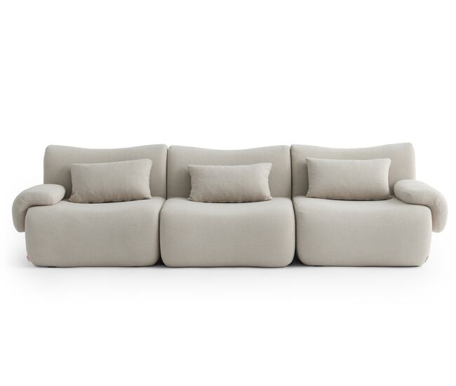 Sofá modular de 3 lugares, tecido bouclé na cor bege pedra