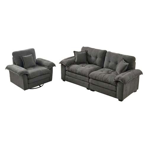 Sofá de 2 lugares + 1 lugar - chenille, acolchoado duplo, almofadas decorativas - cinza