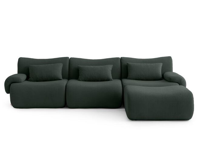 Sofá modular de 3 lugares com chaise longue, tecido bouclé na cor verde floresta