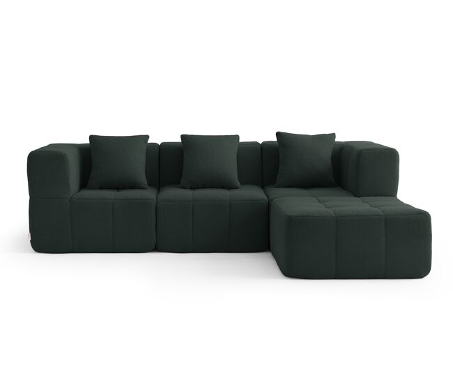 Sofá modular de 3 lugares com chaise longue, tecido bouclé na cor verde floresta
